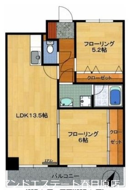 大野城市下大利のマンションの間取り