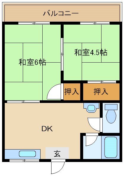 尼崎市田能のアパートの間取り