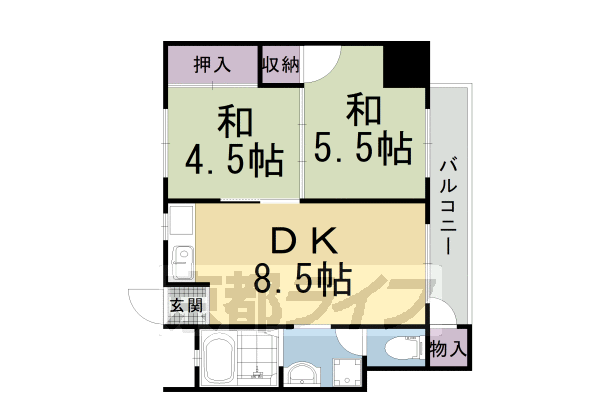 京都市右京区西院日照町のマンションの間取り