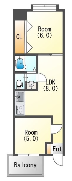 大阪市中央区高津のマンションの間取り