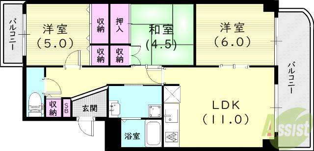 尼崎市武庫之荘本町のマンションの間取り