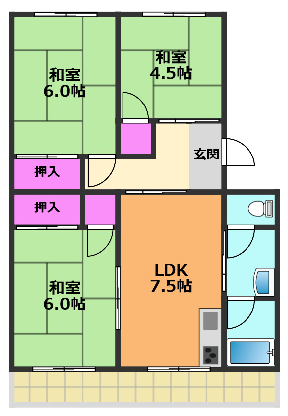 高槻市安満西の町のマンションの間取り