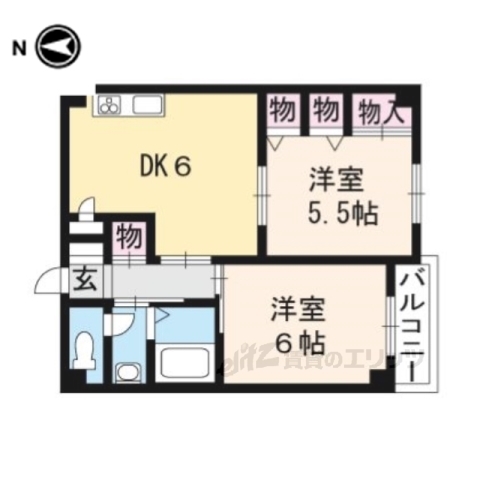 【京都市伏見区北端町のマンションの間取り】