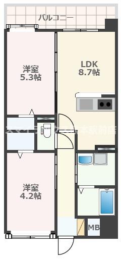 熊本市電健軍線 河原町駅 徒歩3分 12階建 築8年の間取り写真