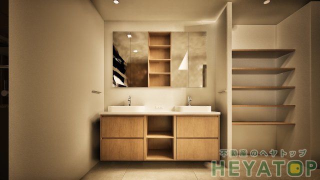 洗面設備　忙しい朝の身支度に便利なシャワー付き洗面化粧台