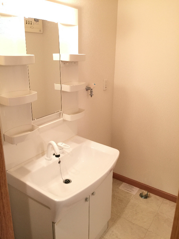 洗面設備　奥側は洗濯機置場です