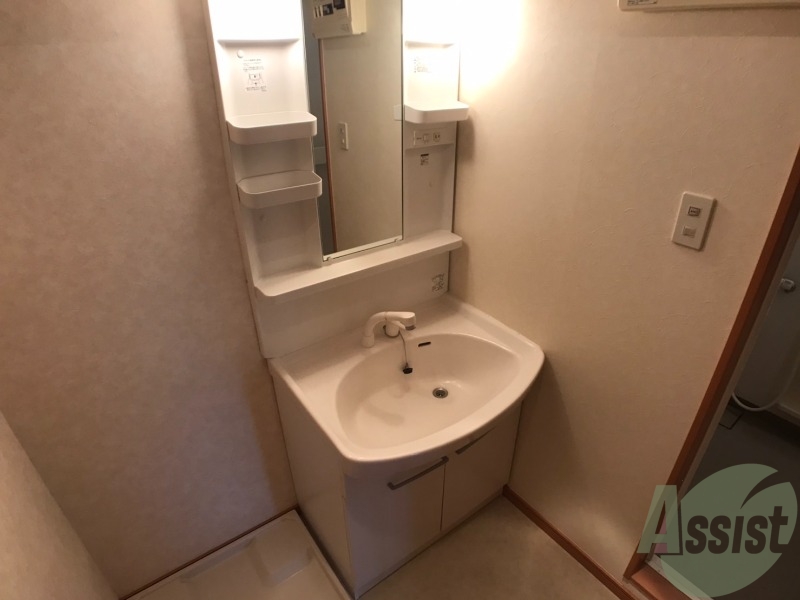 洗面設備　洗面化粧台も独立しており、洗面台の棚も利便性がありますね。