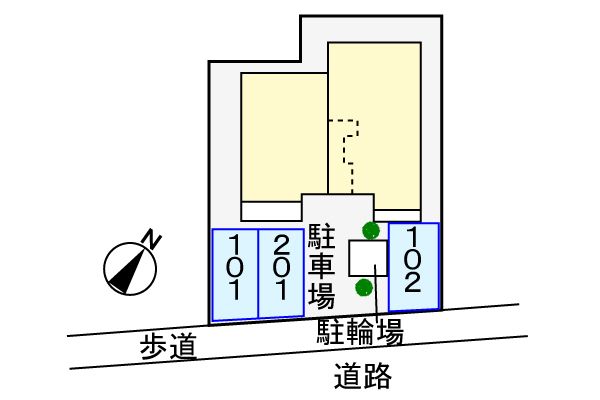 駐車場　駐車場があるので、車を買う予定の方も安心です
