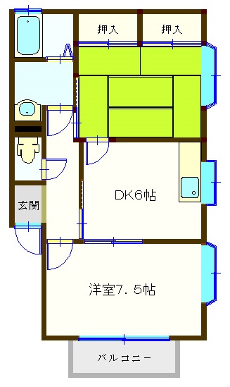 仙台市宮城野区栄のアパートの間取り