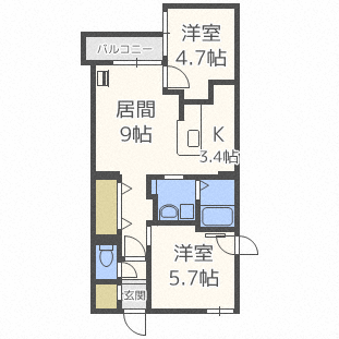 札幌市東区北三十五条東のマンションの間取り