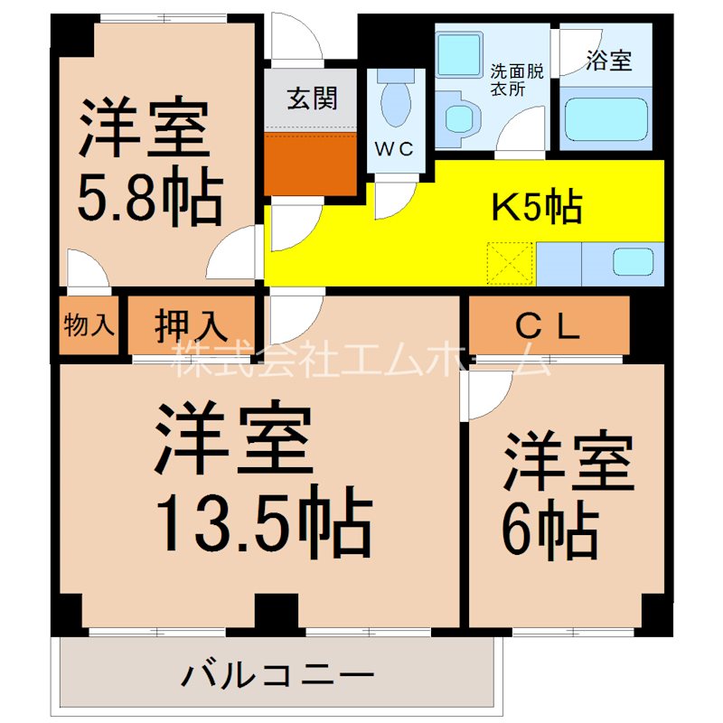 名古屋市昭和区前山町のマンションの間取り