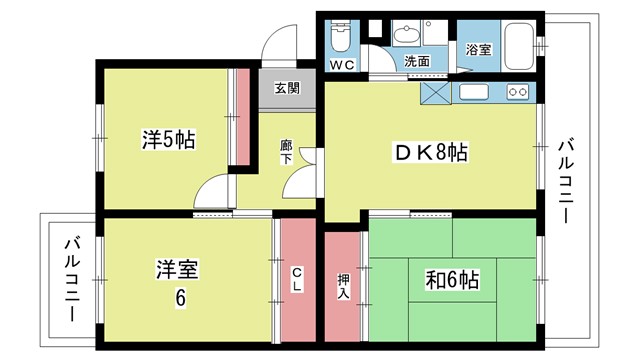 豊中市庄内宝町のマンションの間取り