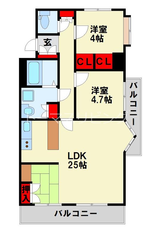 北九州市小倉南区城野のマンションの間取り