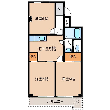 長岡京市神足のマンションの間取り