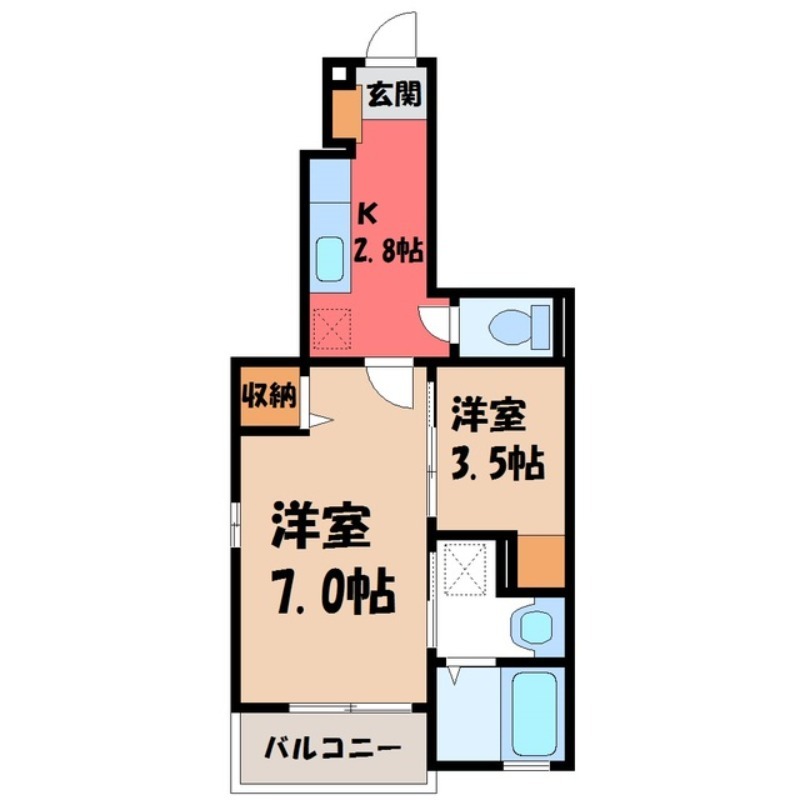 宇都宮市御幸本町のアパートの間取り