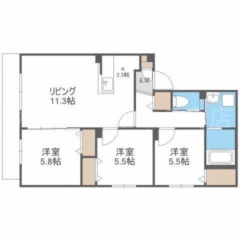 札幌市東区北十一条東のマンションの間取り