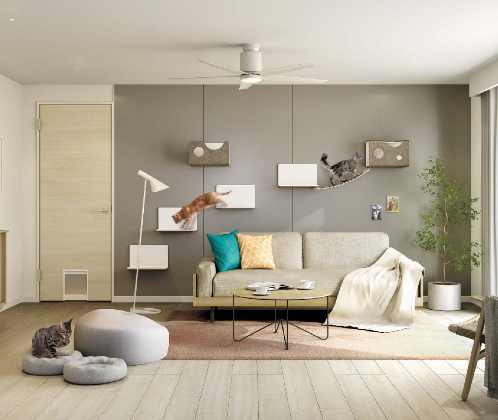 居室・リビング　にゃんぺき★マグネット脱着式キャットウォーク採用のお部屋で★