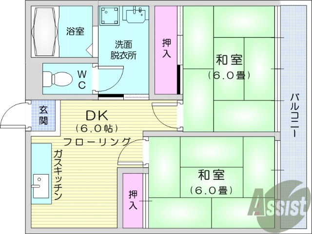 仙台市若林区大和町のマンションの間取り