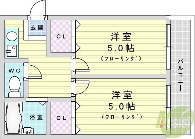 大阪市東淀川区豊新のマンションの間取り