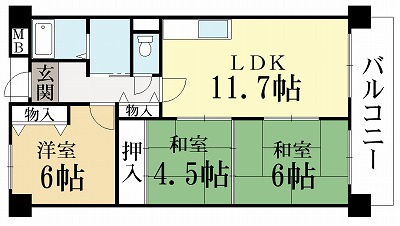 城陽市寺田のマンションの間取り