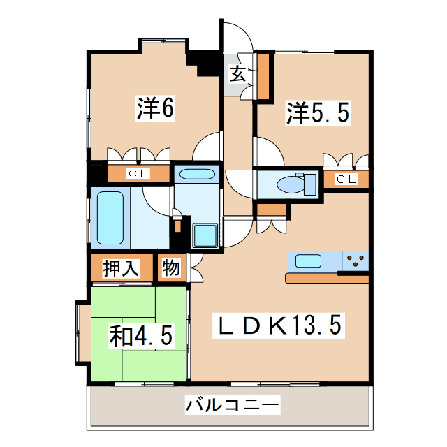 郡山市菜根のマンションの間取り