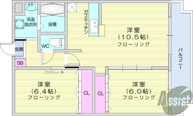 仙台市宮城野区二の森のマンションの間取り