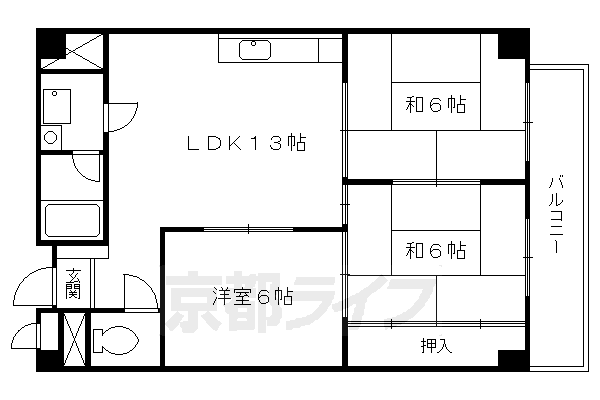 京都市伏見区淀本町のマンションの間取り