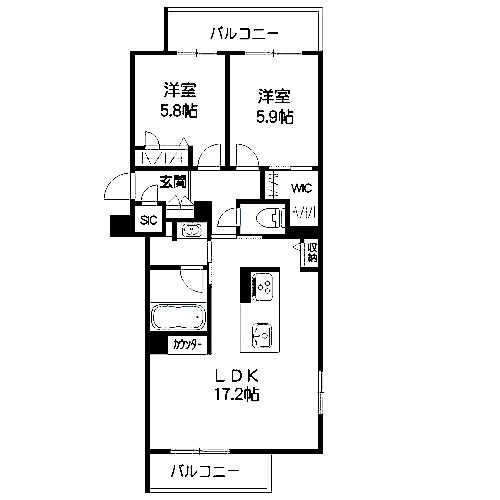 北九州市小倉北区青葉のマンションの間取り