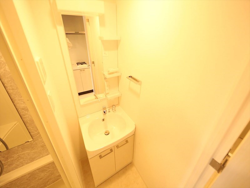 洗面設備　脱衣所　独立洗面台（シャンプードレッサー付）収納スペース有