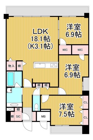 阪神本線 西宮駅 徒歩5分 9階建 築1年の間取り写真