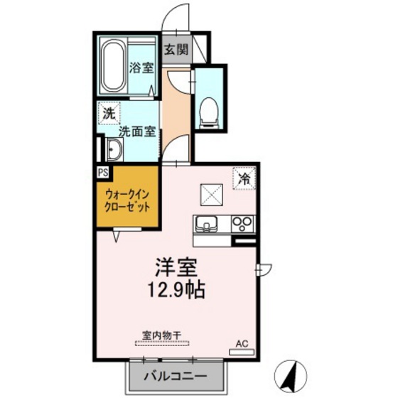 岡山市北区三門中町のアパートの間取り