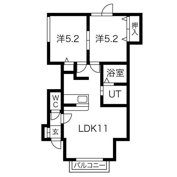 札幌市西区発寒十二条のアパートの間取り