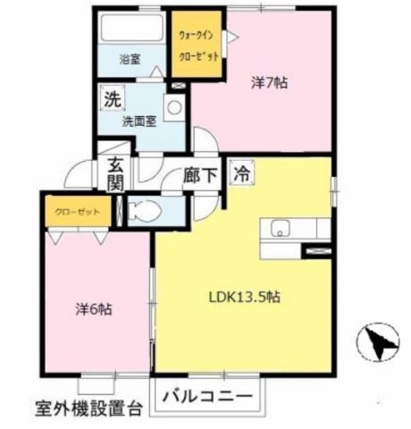 姫路市飾磨区阿成渡場のアパートの間取り