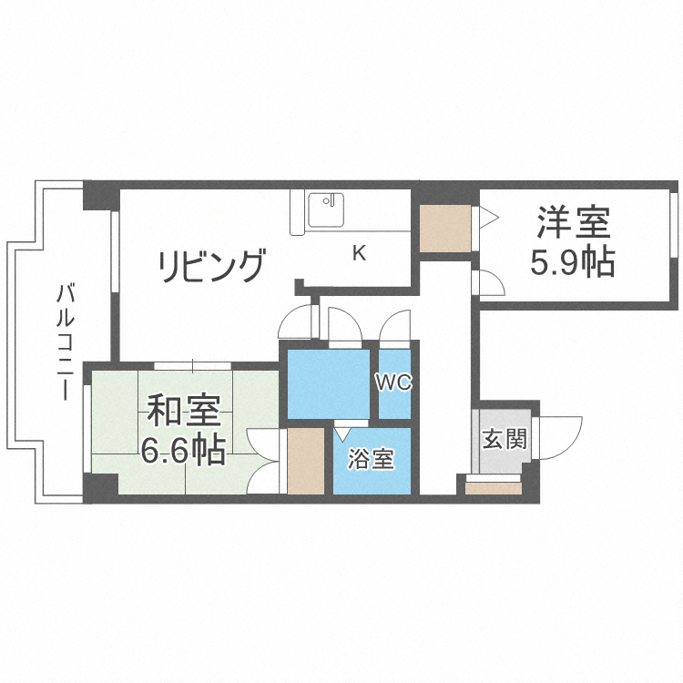 札幌市豊平区中の島二条のマンションの間取り