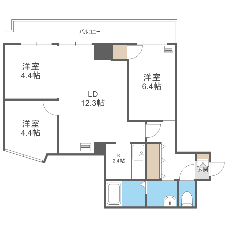 札幌市中央区南六条東のマンションの間取り