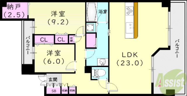 西宮市名次町のマンションの間取り