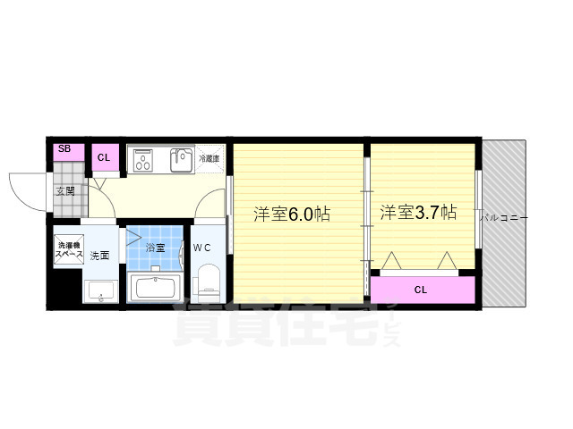 京都市中京区聚楽廻西町のマンションの間取り