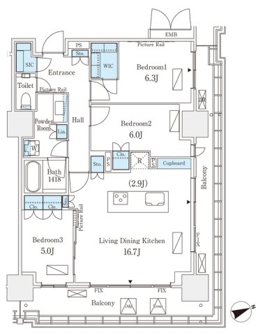 港区港南のマンションの間取り