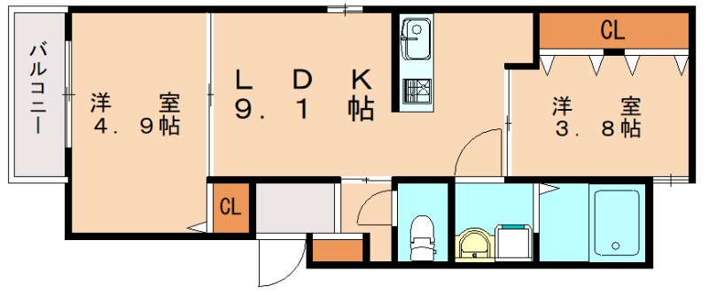 福岡市博多区諸岡のアパートの間取り