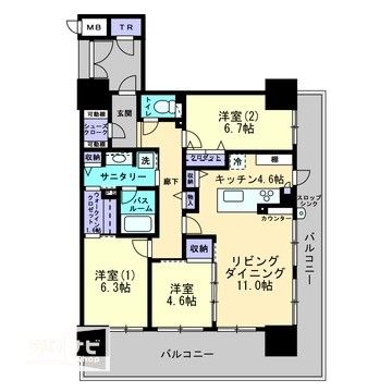 高松市紺屋町のマンションの間取り