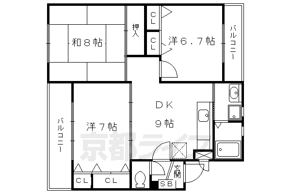 京都市伏見区羽束師菱川町のマンションの間取り