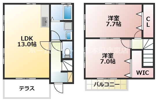 熊本市東区若葉のアパートの間取り