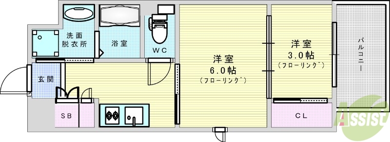 大阪市北区西天満のマンションの間取り