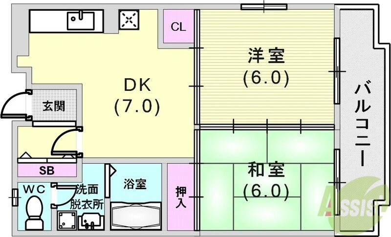 神戸市中央区東川崎町のマンションの間取り