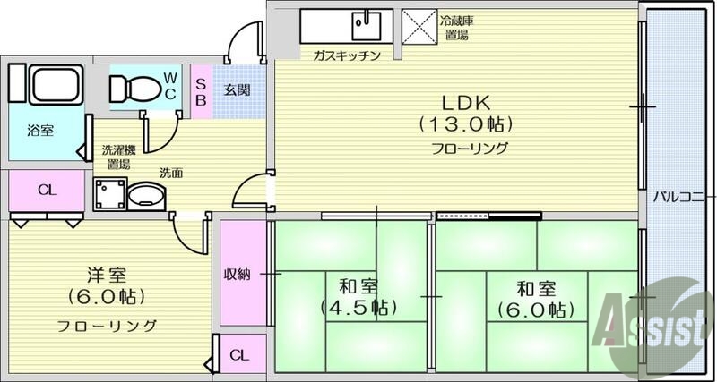 仙台市若林区南小泉のマンションの間取り