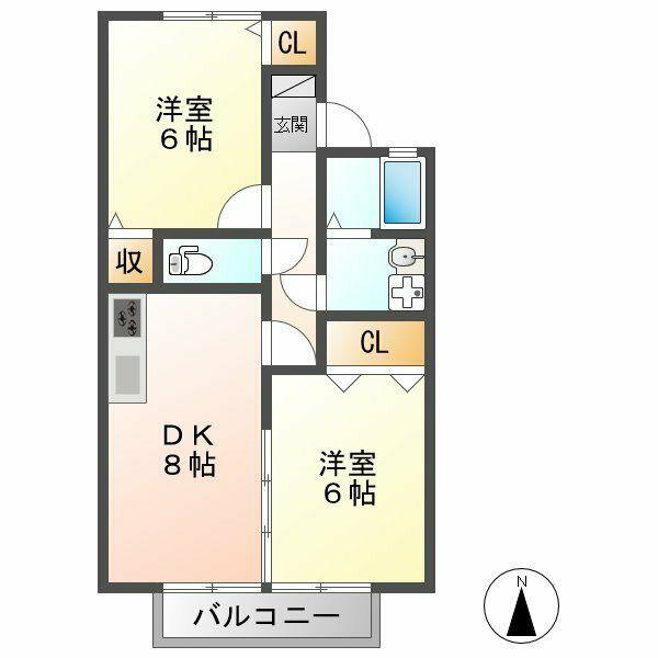 知多郡武豊町字若宮のアパートの間取り