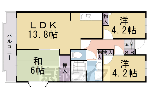 京都市伏見区久我森の宮町のマンションの間取り