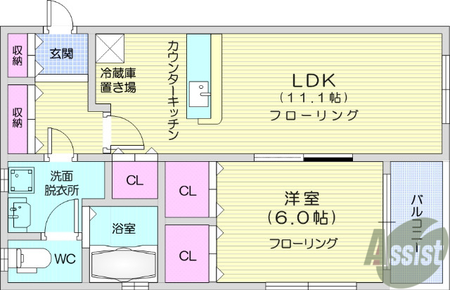 仙台市青葉区落合のアパートの間取り