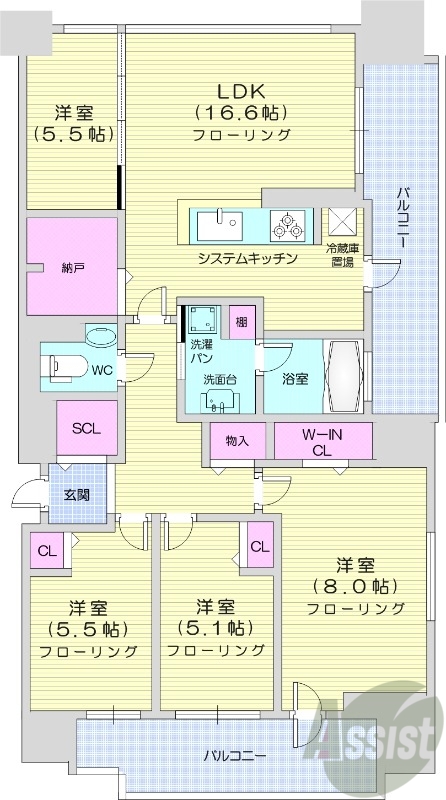 札幌市中央区北五条西のマンションの間取り