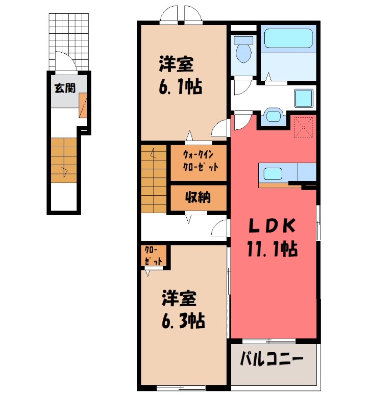 栃木市大平町富田のアパートの間取り